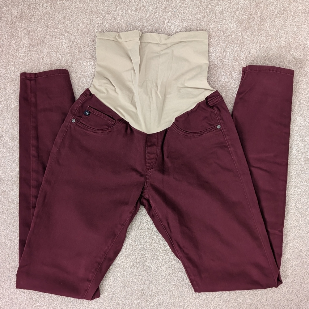 Burgundy Maternity Jeggings with Tan Belly Band